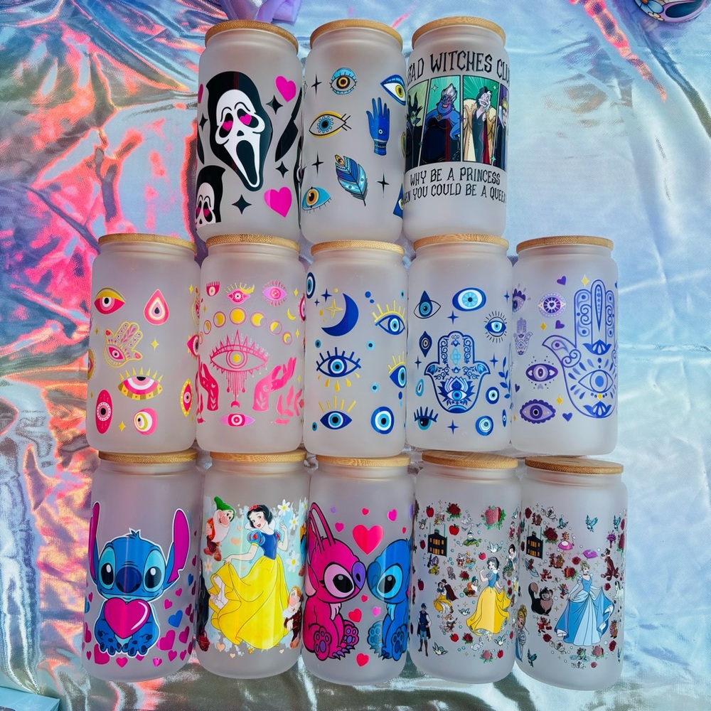 Colorful Graphic Glass Can Set